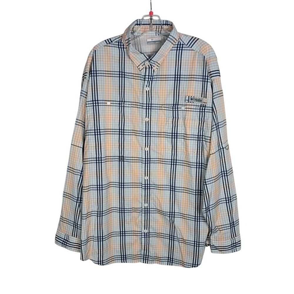 Columbia Mens Sz 2XL Long Sleeve Plaid Shirt PFG Vented Multicolor‎ Roll Tap